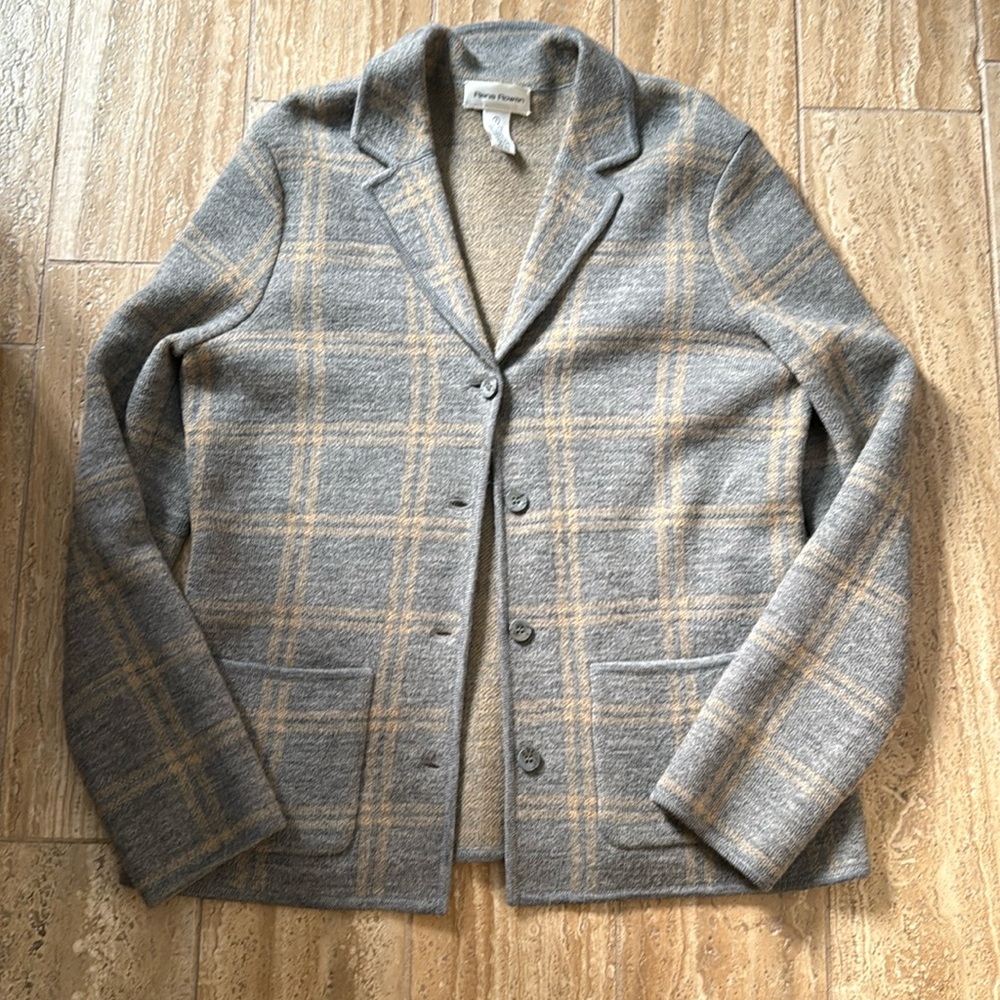 Rena Rowan Sweater Jacket Gray Camel Wool Size Small